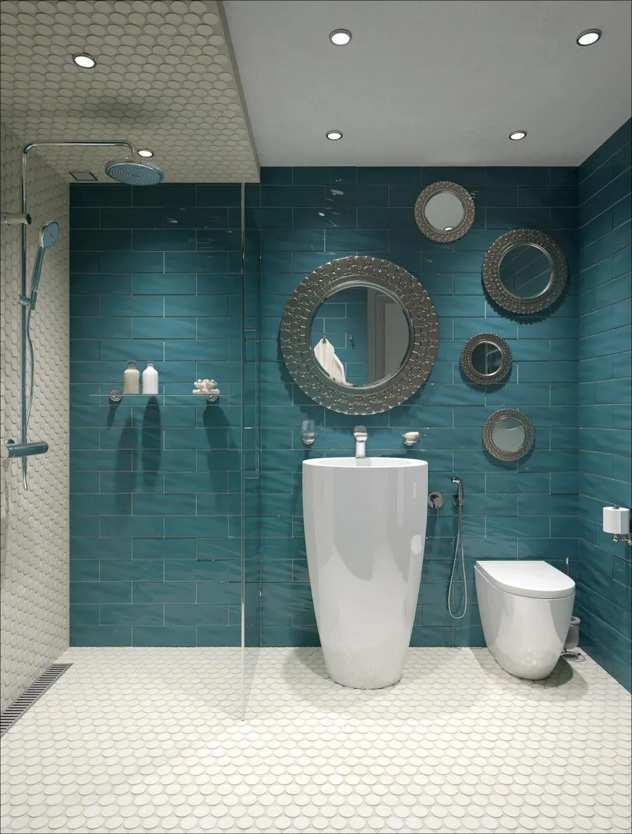 Голубая ванная комната в стиле Лофт 