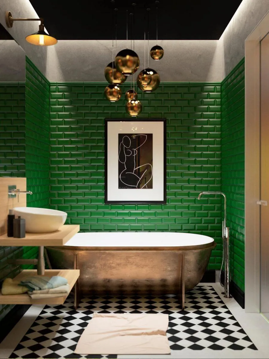Зелёная ванная в стиле Лофт