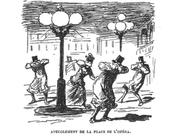 Карикатура на электрическое освещение 1883 года