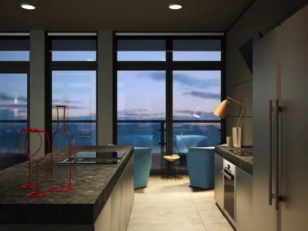 Дизайн кухни с панорамными окнами - варианты оформления окна до пола