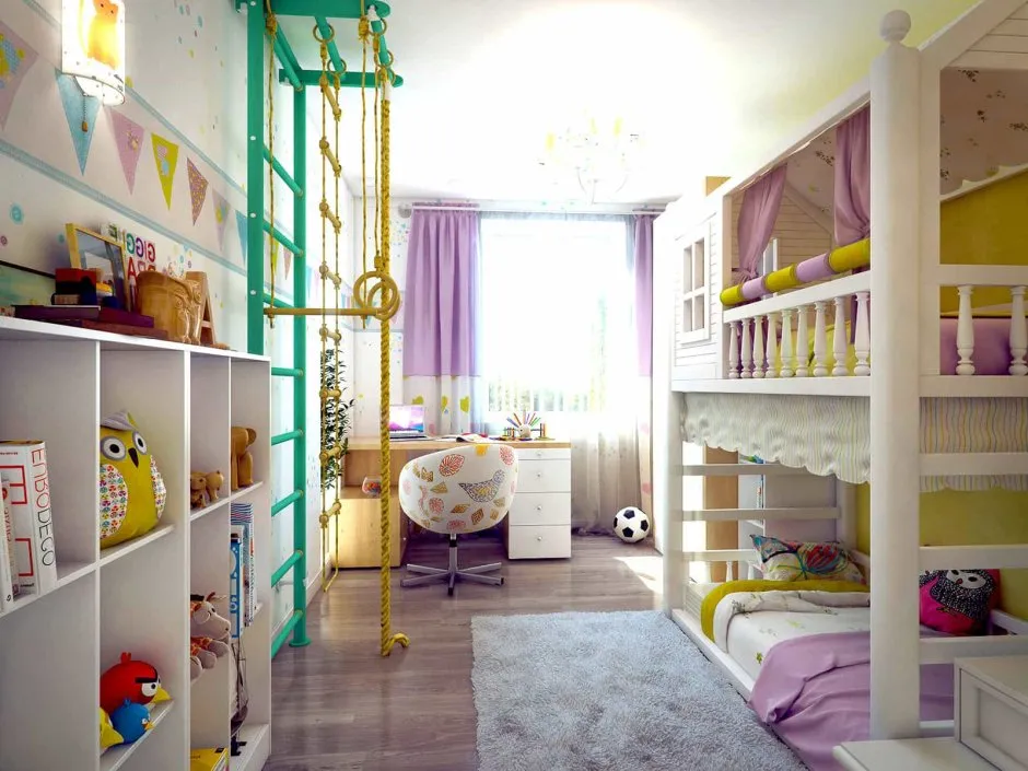 Длинная детская комната для двоих