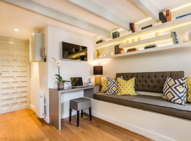 Дизайн квартиры-студии с горчичными нотками сделают интерьер теплым