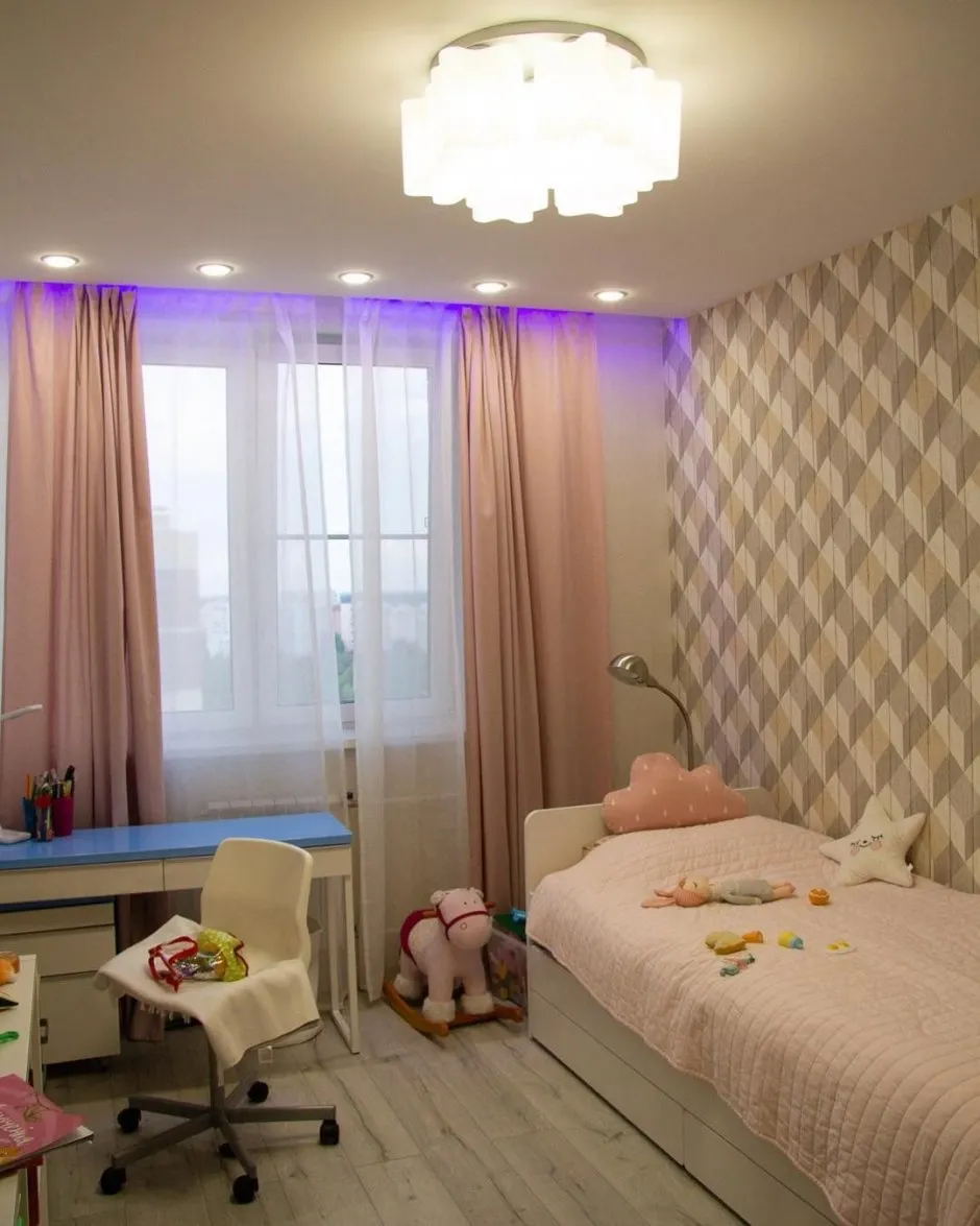 Освещение в детской комнате с натяжным потолком