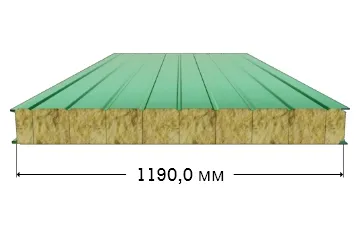Стеновая панель с базальтовым утеплителем и оцинкованной сталью 0,5/0,5 мм с полимерным покрытием