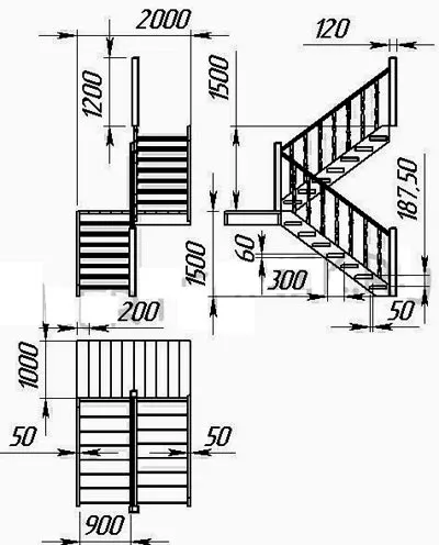 чертеж деревянной лестницы